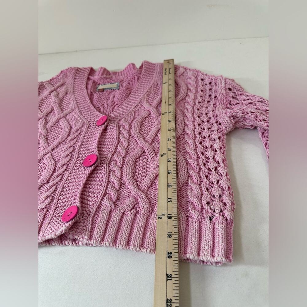 Pilcro Anthro Sweater Size Small Cableknit Cropped Cardigan Pink Shabby chic - Picture 7 of 8